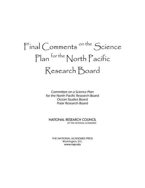 Book cover of Final Comments on the Science Plan for the North Pacific Research Board