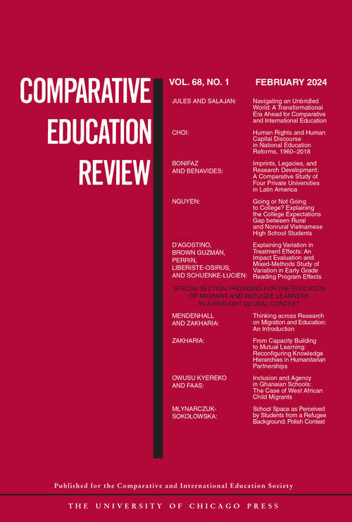 Book cover of Comparative Education Review, volume 68 number 1 (February 2024)