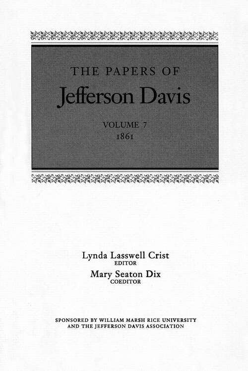 Book cover of The Papers of Jefferson Davis: 1861 (The Papers of Jefferson Davis #7)