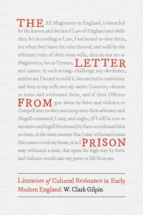 Book cover of The Letter from Prison: Literature of Cultural Resistance in Early Modern England
