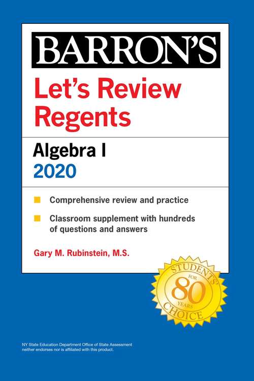 Book cover of Let's Review Regents: Algebra I 2020 (Barron's Regents NY)