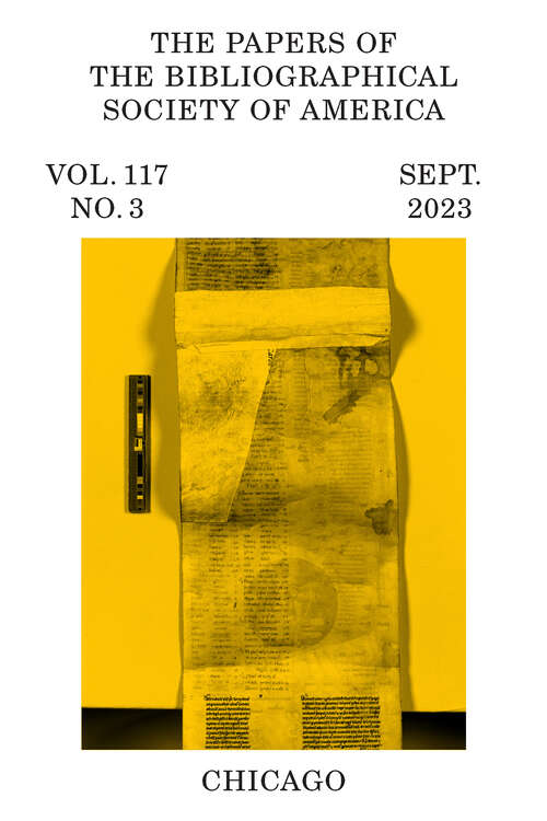 Book cover of The Papers of the Bibliographical Society of America, volume 117 number 3 (September 2023)