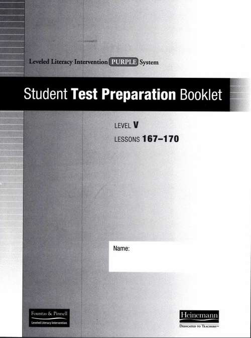 Book cover of Student Test Prep Booklet: Lesson 167-170 (Fountas & Pinnell LLI Purple: Level V)