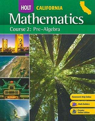 Book cover of Holt Mathematics Course 2: Pre-Algebra, California