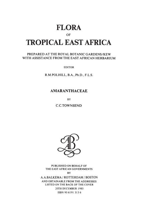 Book cover of Flora of Tropical East Africa -Amaranthaceae (1985)