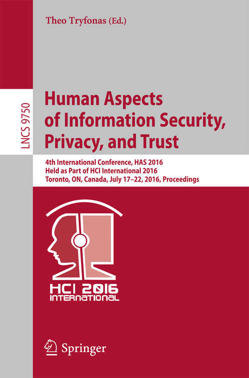 Book cover of Human Aspects of Information Security, Privacy, and Trust