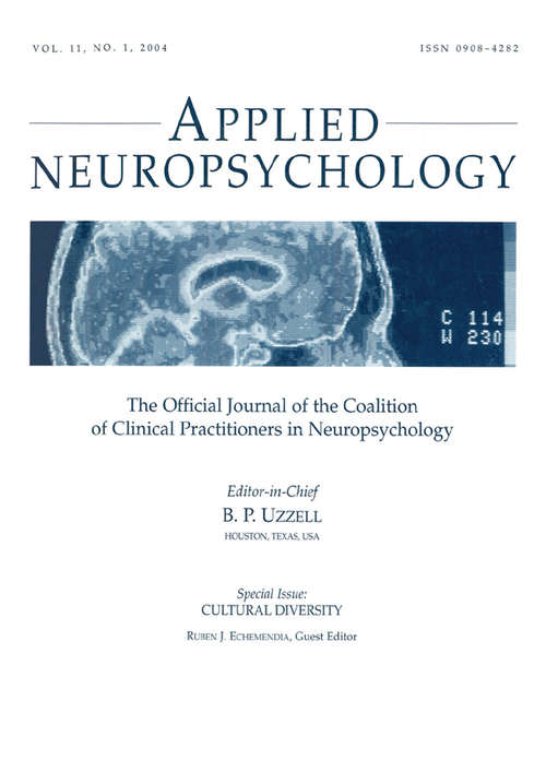 Book cover of Cultural Diversity: A Special Issue of applied Neuropsychology