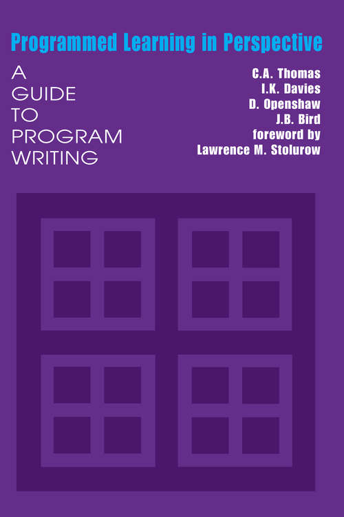 Book cover of Programmed Learning in Perspective: A Guide to Program Writing