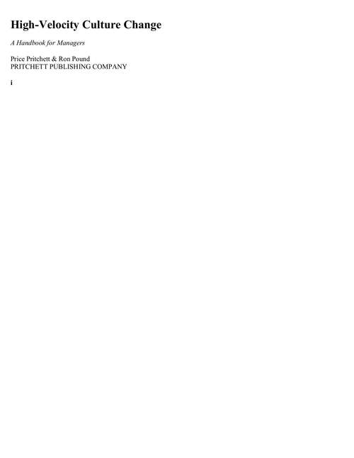 Book cover of High-velocity Culture Change: A Handbook For Managers