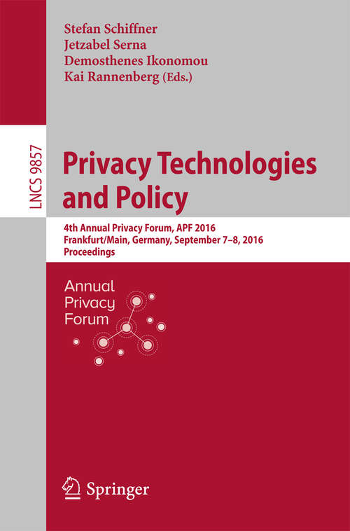 Book cover of Privacy Technologies and Policy