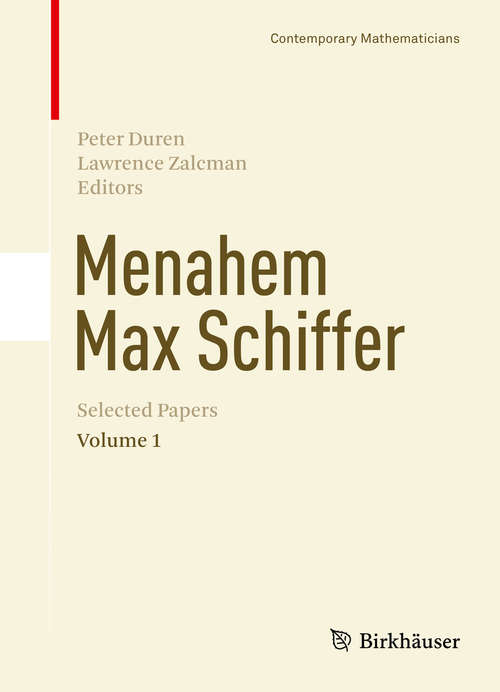 Book cover of Menahem Max Schiffer: Selected Papers Volume 1