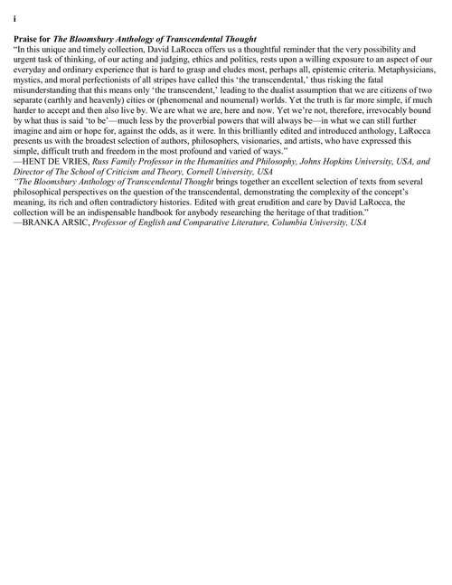The Bloomsbury Anthology Of Transcendental Thought: From Antiquity To The Anthropocene