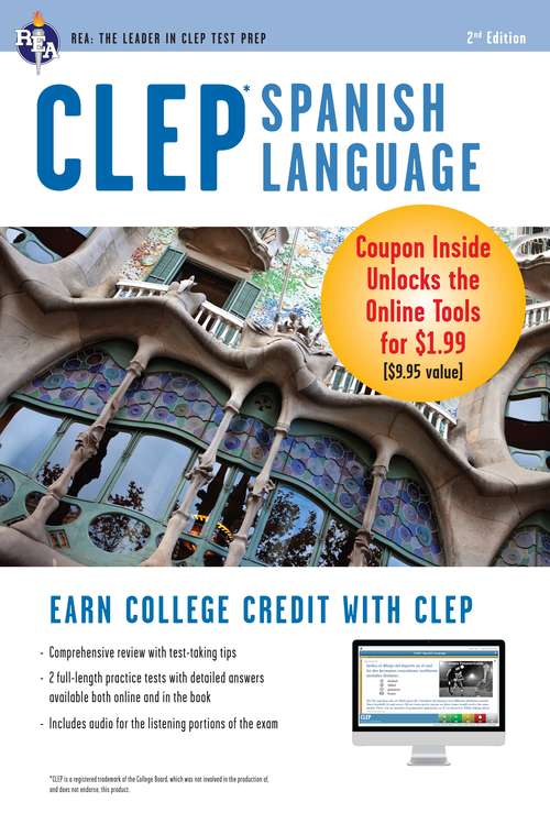 Book cover of CLEP Spanish Language Book + Online (CLEP Test Preparation)