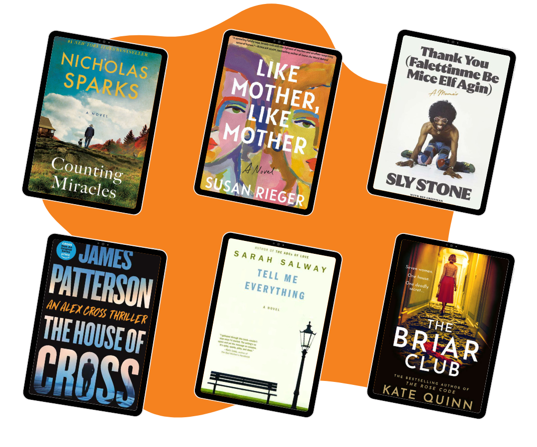 Image: collage of book covers including Nicholas Sparks Counting Miracles, Like Mother, Like Mother, Thank You Fallettingme Be Mice Elf Again) by Sly Stone, The House of Cross, Tell Me Everything, and The Briar Clube