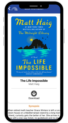 The Life Impossible book cover with image of the sea and a rock island with moon in the background inside of a smartphone.