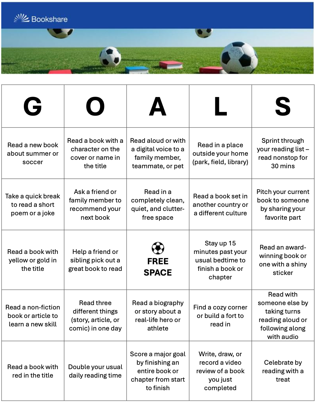 image of the bingo card for the challenge.