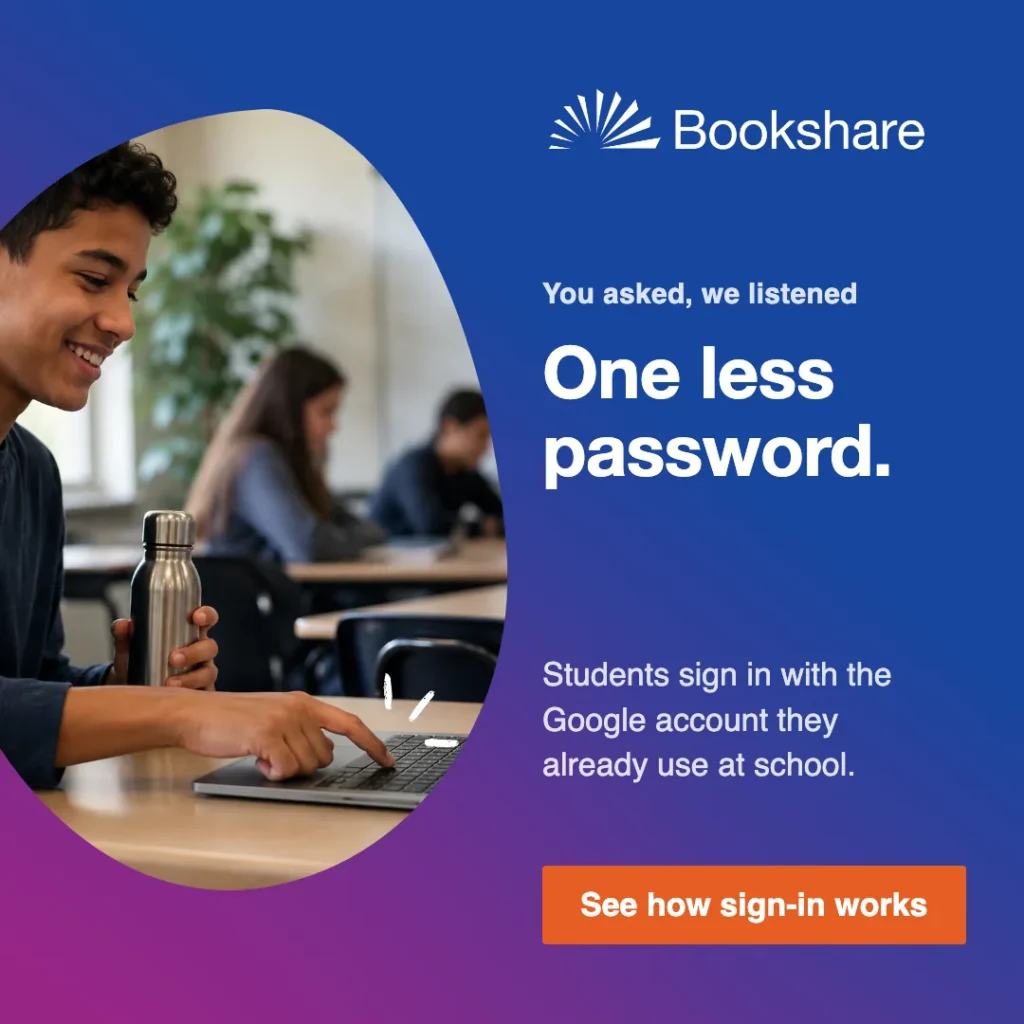 Feature spotlight graphic: Sign in with Google, with a student signing in on a classroom laptop.
