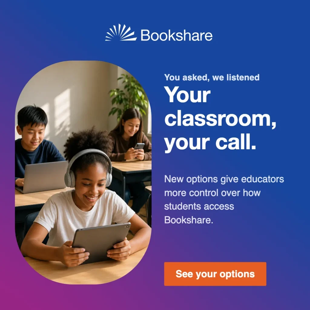 Feature spotlight graphic: Your classroom, your call, organizational access options, with an educator at her desk.